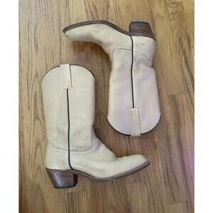 Frye Cowboy Boots Size 10B Leather Beige Made in USA 6258